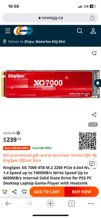 Brand new Kingspec 4T M.2 PCIe 4.0*4 speed up to 7400MB/s