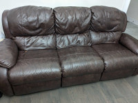Dark brown leather recliner sofa for sale.
