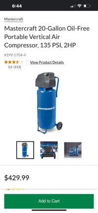 Mastercraft 20-Gallon Oil-Free Air Compressor with accessories