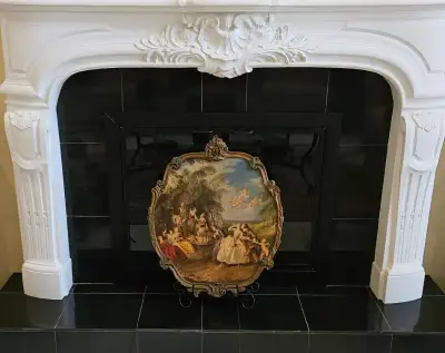 RARE VINTAGE FROM THE 1930'S ROCOCO FIREPLACE SCREEN BY ATSONEA ENGLAND " BLIND MAN BLUFF " FRENCH R...