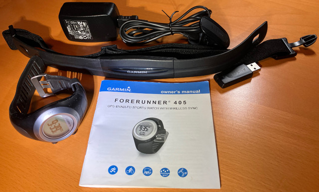 Garmin Forerunner 405 with heart rate monitor in Exercise Equipment in Thunder Bay