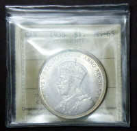 Monnaie-pièce de 1$ 1935 gradée par ICCS MS-65.