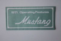FORD MUSTANG 1971 Operating features and Car Care - English - Ca