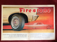 1965 Firestone Tires W/T-Bird Large 2-Page Original Ad