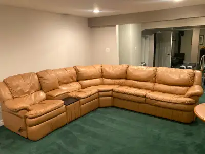 Leather Sectional Couch with Recliners and pull out bed, View more