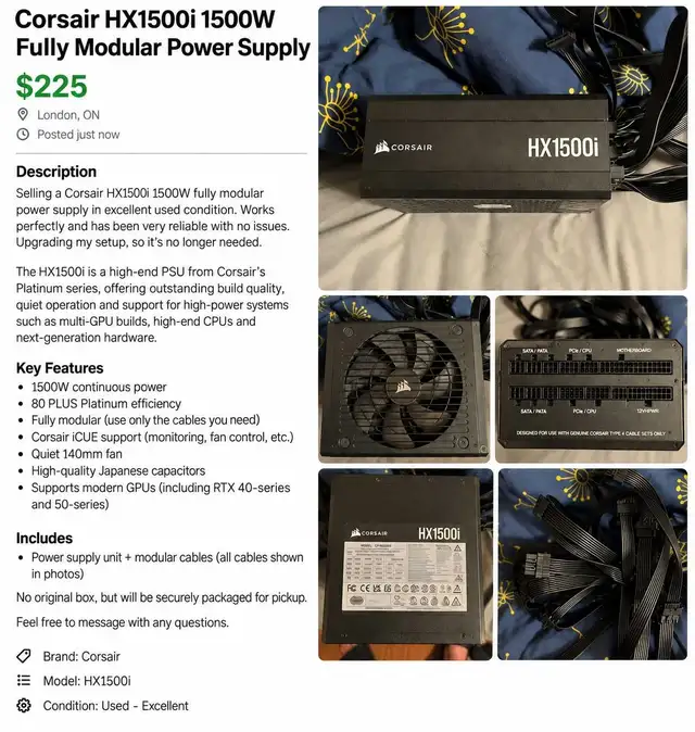 1500 wat psu Platinum grade Corsair 1500i