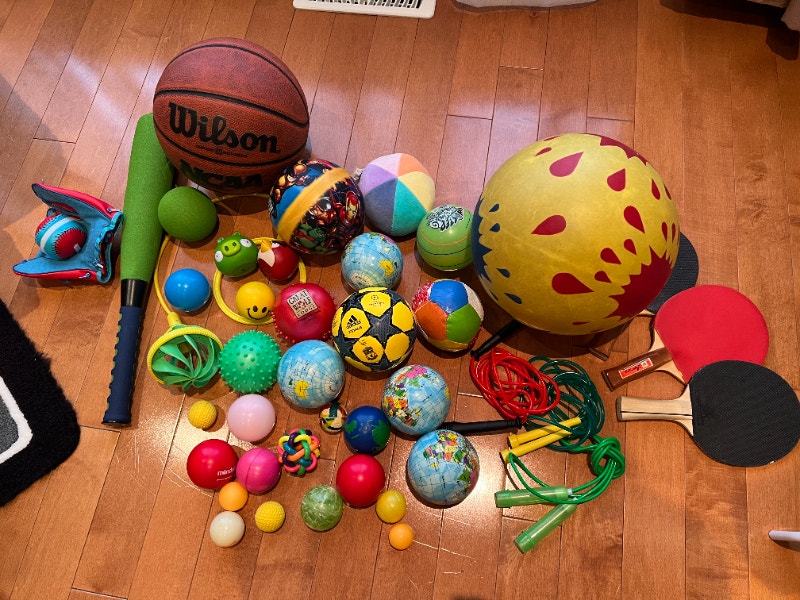 Basketball, Baseball, Ping Pong balls and skipping ropes Toys & Games
