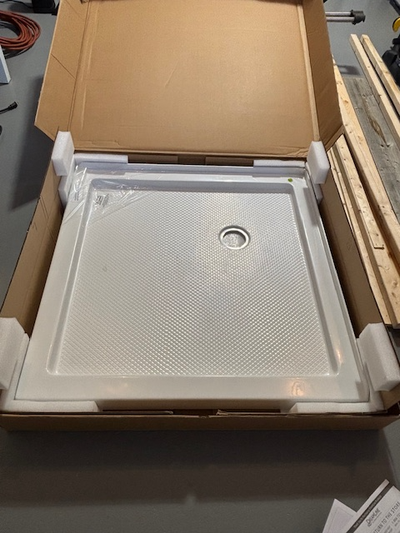 Maax white corner shower base 36" x 36" x 3" high Minor crack on the corner wall flange , doesn't ne...