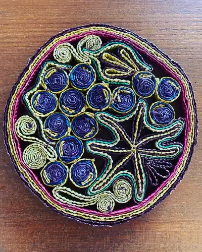 VINTAGE COASTER SOUS-PLAT TRESSÉ RETRO MID CENTURY MCM FLEURS, View more