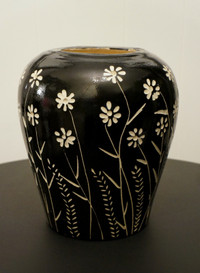 Black Floral Ceramic Planter Pot / Vase