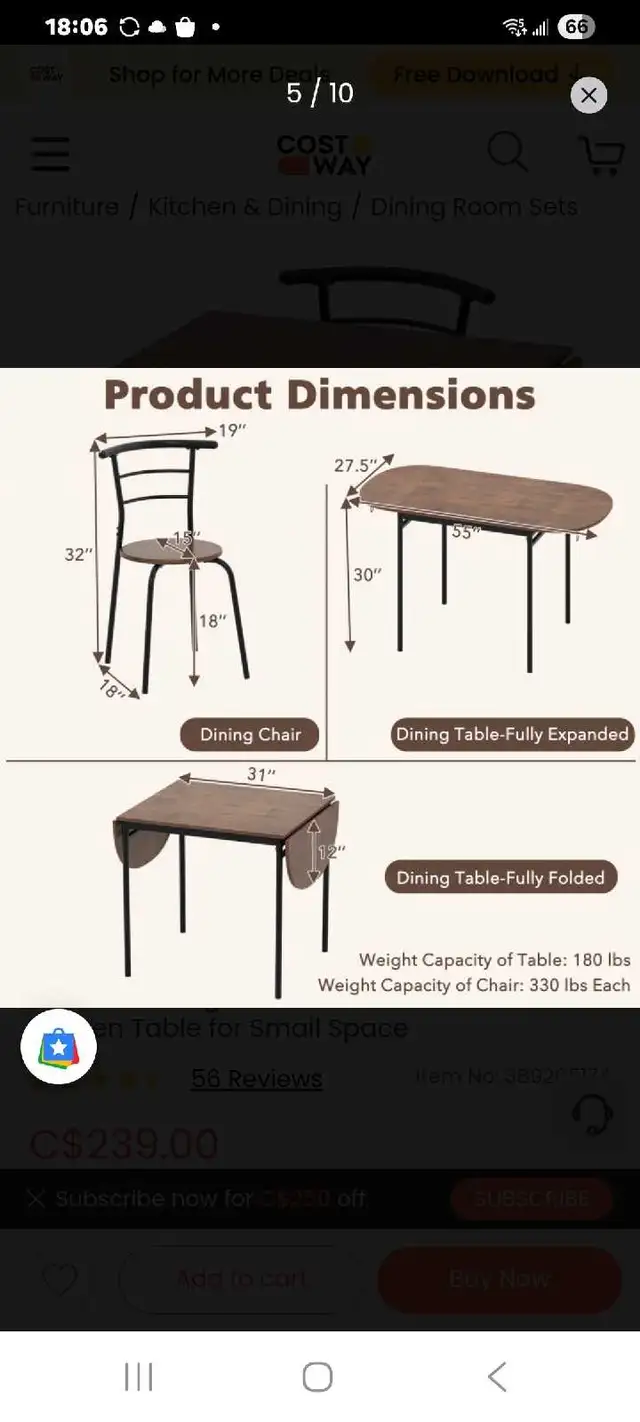 Costway folding leaf dinning table and 2 chairs in Dining Tables & Sets in Markham / York Region - Image 7