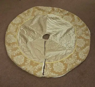 Victorian 50" handmade gold damask Christmas tree skirt, View more