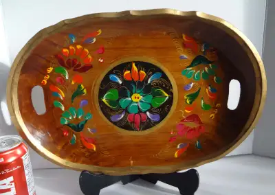 EXOTIC Hand Carved Hand Painted 15.5 in by 10.5 in PLATTER, View more