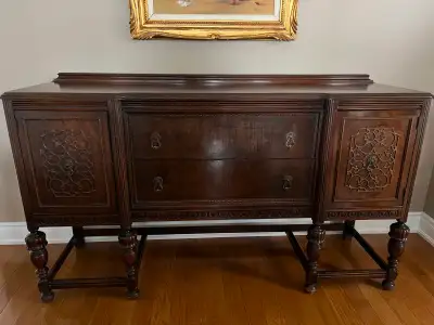Antique Dining Table, Curio and Hutch, View more