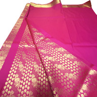 Hot Pink Saree with Gold Accents - Unstitched - NEW