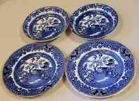Antique Burleigh Ware Blue "WILLOW" 6" Plates & 5" Fruit Bowls