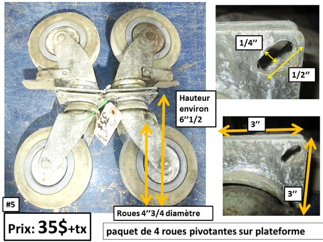 roues pivotantes (swivel) sur plate-forme. Pqt de 4. voir photo dans Autre  à Thetford Mines - Image 4