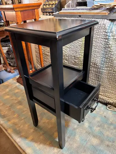 Pier 1 Black Solid Wood End Side Table w/ 1 Drawer & 2 Tiers, View more