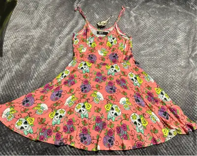 NEW NWT Sugar Skulls & Roses Pink Tank Gothic Dress Size Large, View more