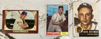 3 VTG Baseball cards, 1953 Dittmer, 55 Mathews, 61 Duren.$80 CAN, View more