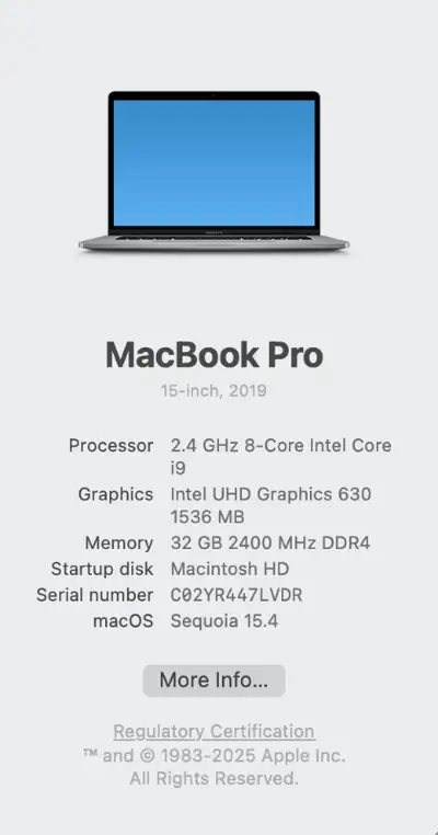MacBook Pro (15-inch, 2019) - in Original Box Touch Bar • Touch Bar with integrated Touch ID sensor...