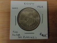 1964 Egypt UNC .900 Silver 50 Piastres Coin