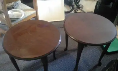 Two small end tables $50 few small scratches., View more