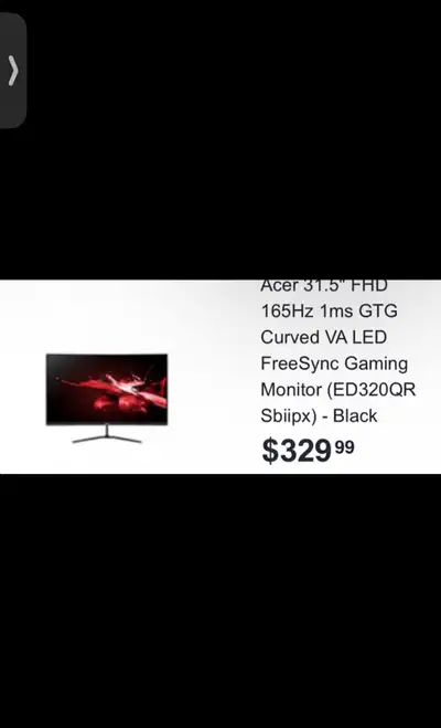 Acer 165hz monitor 31.5 inch used, View more