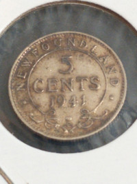 VF 1941 Newfoundland George VI five cents .925 silver KM#19 WWII