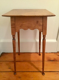 Square Table With Queen Anne Legs, Tiger Maple Wood