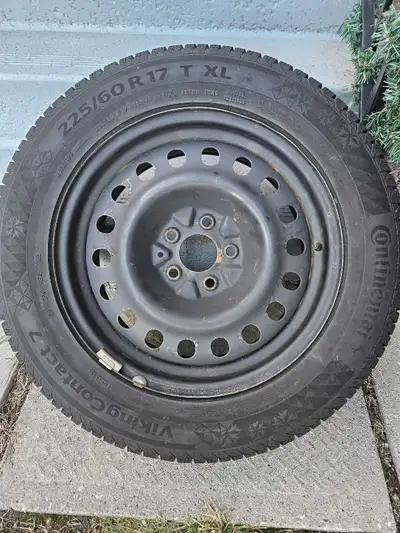 Up for grabs is a single, 225/60R17 Continental VikingContact 7 winter tire and 3 Motormaster tyres,...