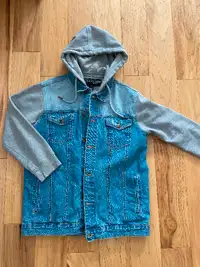 Jean jacket with grey hood