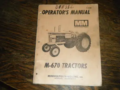 Minneapolis Moline M 670 Tractors Operators Manual shipping available at your cost any questions ple...