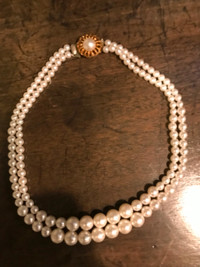 Vintage 2 Strand 15  Inch Faux Pearl Choker  Necklace