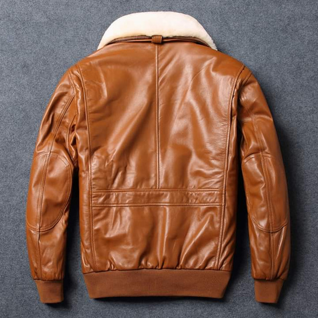 Mens Brown Bomber Real Leather Jacket with Collar Fur in Men's in City of Toronto - Image 2