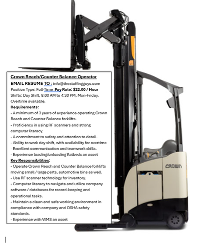 CROWN Reach Forklift Operator, View more