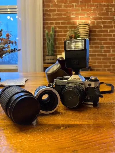 Canon AE-1 35mm Film Camera Bundle – Lenses + Flash Included, View more