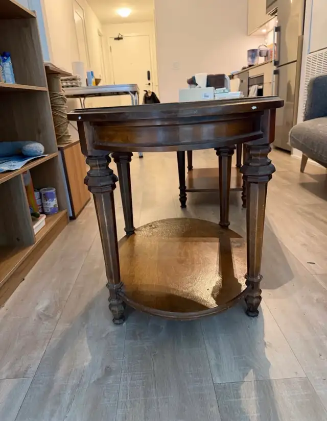 Vintage Oval Wood and Travertine Inlay Side Table in Other Tables in City of Toronto - Image 3