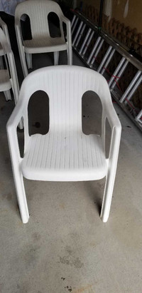 White plastic garden stackable chair