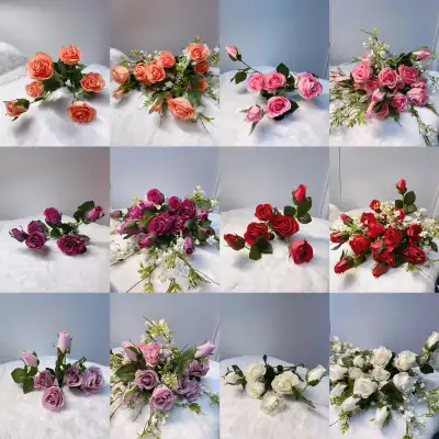 “Beautiful 6-head artificial rose bouquet with a real touch design, available in 6 stunning color op...