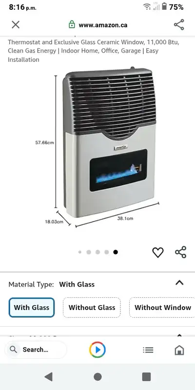 Martin Propane Indoor Heater -11,000 BTU. -Clear window, Blue flame -NO ELECTRICITY required. -In or...