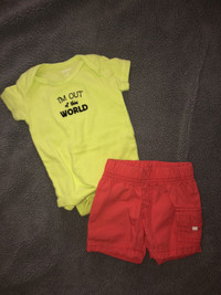 Baby outfit, tshirt onesie and shorts, 3 months
