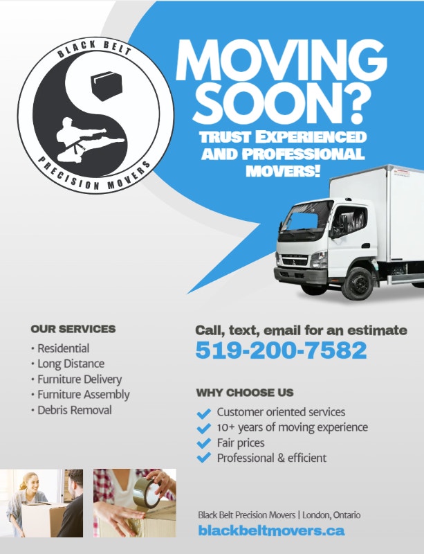 Black Belt Movers, Rates start at 50/hour, No 3 hour minimum Moving & Storage London Kijiji