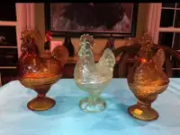 VINTAGE/ANTIQUE GLASS HENS & ROOSTERS - prices vary