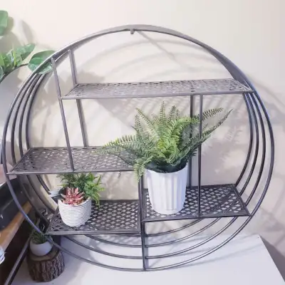 Minimalist Round Brushed Metal 4 Tier Wall Shelf , View more