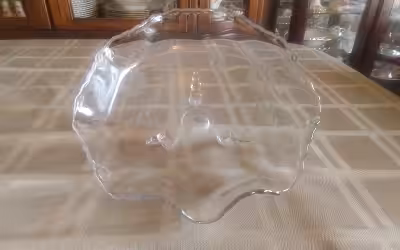 RUFFLED TRI-FOOTED GLASS SERVING DISH / FRUIT / SALAD BOWL - ETCHED CORNFLOWER PATTERN. SIZE IS 9.5...