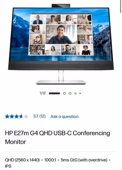 Brand New sealed HP E27m G4 QHD USB-C Conferencing Monitor QHD (2560 x 1440) 1000:1 5ms GtG (with ov...