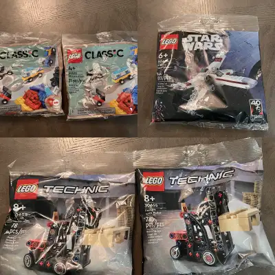 6x LEGO Polybag Lot - X-Wing 30654, Forklift 30655 + Cars 30510, View more