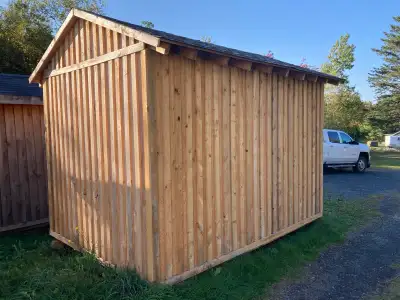 Storage shed 8 x 12 board and batten, walls 16” centres, floor 3/4” osb board, asphalt shingles, doo...