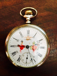 Antique Pocket Watch 1900's. Hand Painted Facade